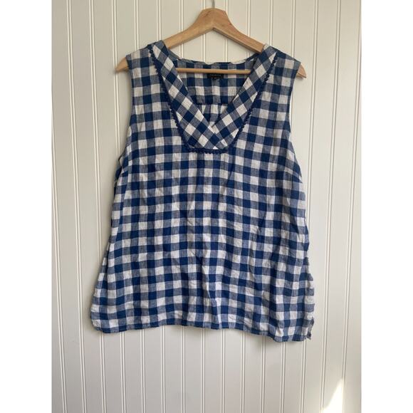 Talbots Tank Top Women's Size 1 Gingham Blue/White 100% Linen Blouse, Scalloped - Picture 1 of 6